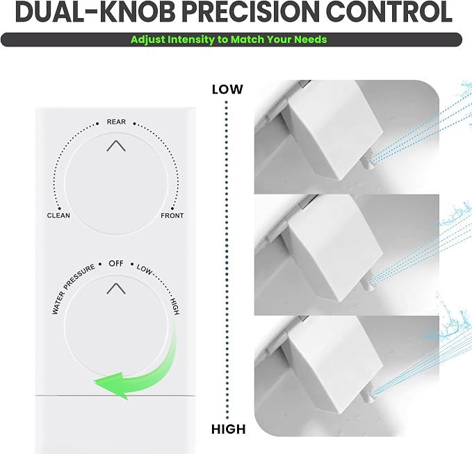 Toilet Bidet With Left/Right Side Reversible Design, Fresh Water, Non-Electric, Toilet Bidet Attachment, Right/Left Hand Side with Dual Nozzle, Self-Clean, Includes Extended Screws (White)