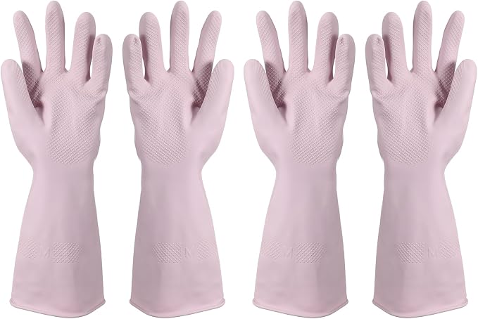uxcell Rubber Cleaning Gloves, Reusable Household Dishwashing Long Rubber Gloves