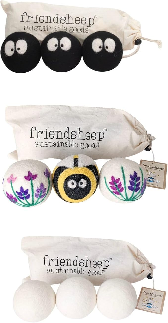 Wool Dryer Ball Bundle Lavender Fields Bee Flower + White Trio + Sprites by Friendsheep
