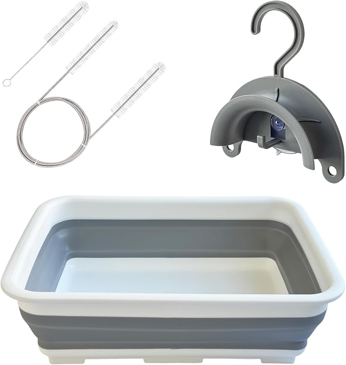CPAP Cleaning Kits with Tube and Mask Brush, Collapsible Wash Basin & Hose Hanger - CPAP Hose Cleaner Supplies to Make Cpap Accessories Cleaning, Drying, Storing Easier
