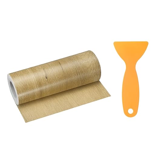HARFINGTON Wood Grain Repair Tape 6 Inch x 33ft Self Adhesive Repair Patch Tape Simulated Wooden Floor Tapes with Plastic Scraper for Tables Doors Windows Furniture, Khaki Wood