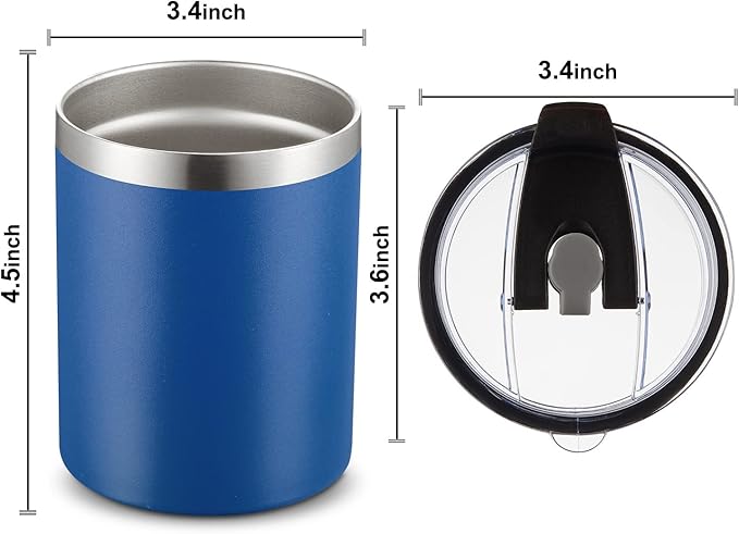 MEWAY 12 oz Lowball, Tumbler Stainless Steel Double Wall Vacuum Insulated Mug with Straw and Lid, Cleaning Brush ，Durable Powder Coated Insulated Coffee Cup for Cold & Hot Drinks (Navy,4 pack)