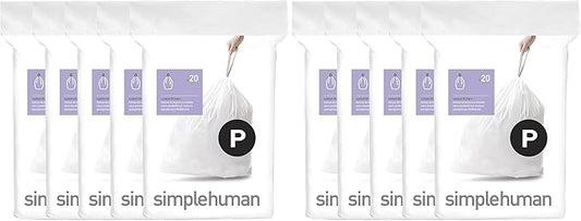 simplehuman Code P,Dispenser Pack Custom Fit Liners,Drawstring Trash Bags,50-60 Liter / 13-16 Gallon,White,100 Count (Pack of 2)