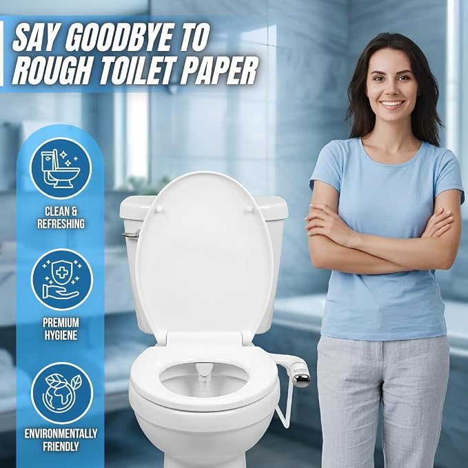 GenieBidet Bidet Attachment for Toilet - Ultra-Slim Hygienic Bidet Attachment For Existing Toilets - Bidet Toilet Seat Attachment with Pressure Controls - Travel Bidet Included (Left Hand Operation)