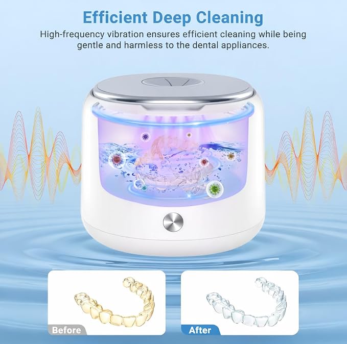Ultrasonic Retainer Cleaner Machine, 45kHz Dental Cleaning Pod with 200ML Capacity, Deep Cleaning for Dentures, Aligners, Mouth Guards, Night Guards, Toothbrush, Braces & Jewelry | Ultrasonic Deep Cleaning With UV Lamp