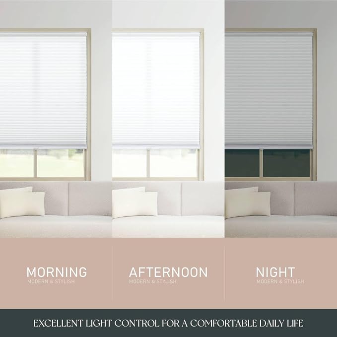 REGAL estate QuickInsta PeelMount No Drill No Tools Cordless 1" Light Filtering Cellular Shade, 30.5" W x 72" H, White