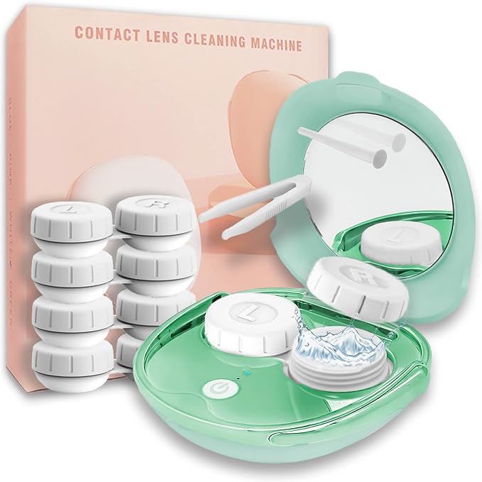 Vastsoon Portable Ultrasonic Contact Lens Cleaning Machine with USB Charger and Solution Soak Case Kit for Soft, Colored, Hard, RGP, and OK Lenses