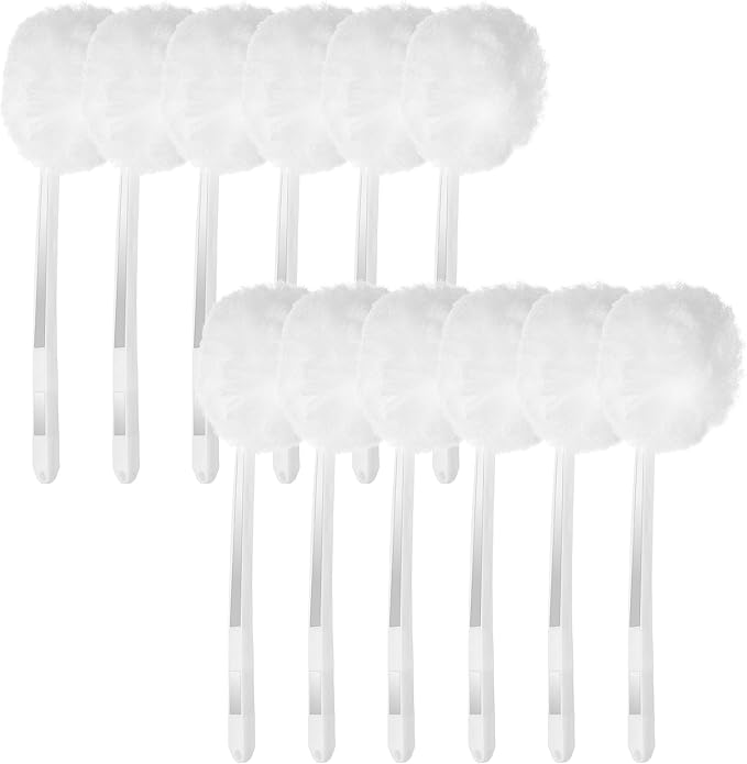 12 Pack Toilet Bowl Brush Soft Swab, 11 Inch Toilet Bowl Mops Cotton, White Reusable Long Plastic Handled Cleaners Scrubber Mop with Silk Cotton for Toilets, Sink, Bathtub, Without Cone Cup