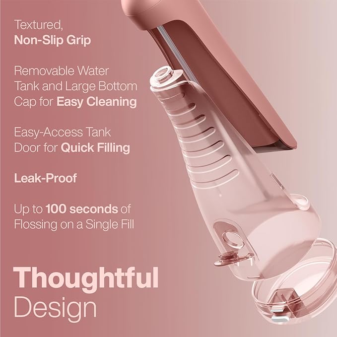 AquaSonic Aqua Flosser PRO - Rechargeable Electric Cordless Water Flosser for Teeth, Gums & Tongue - Waterproof Modern Design, 300ml Large Tank, 3 Modes, 6 Jet Tips, Deluxe Tongue Nozzle - Rose Gold
