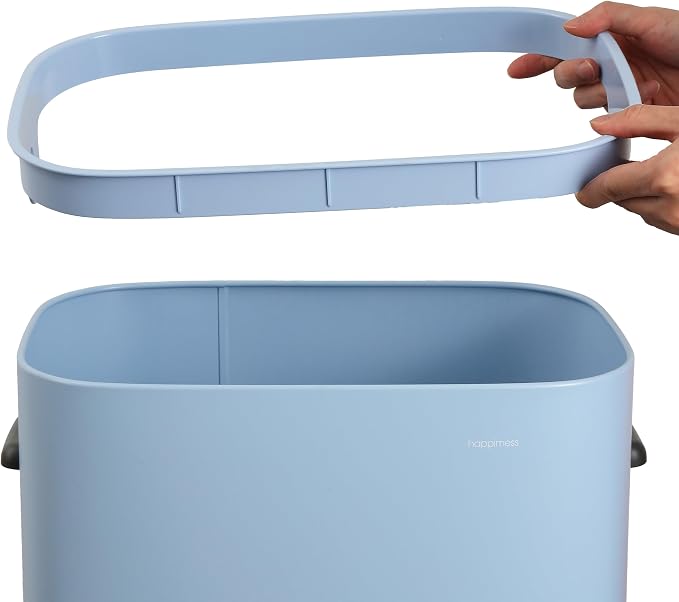 happimess HPM1017H Tammi Kitchen 14.5-Gallon Slim Metal Push Button Trash Can for Home, Kitchen, Laundry Room, Office, Bedroom, Bathroom, Tide Pool Blue
