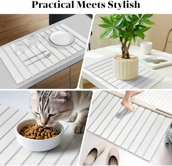 Extral Large Stone Dish Drying Mats for Kitchen Counter, 28"(L)×16"(W) Quick Dry Dish Drying Mat, Collapsible Eco-Friendly Absorbent Diatomaceous Earth Mat for Dishes Cups, Match Any Countertop