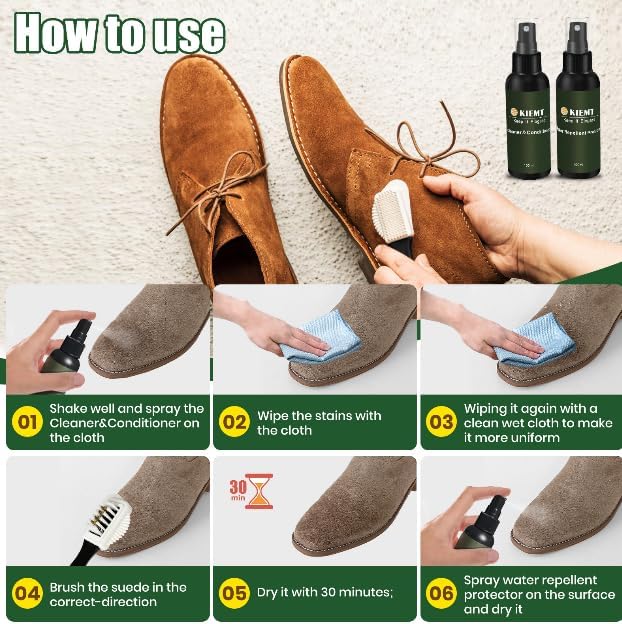 KIEMT Suede and Nubuck Cleaner Protector Spray Leather Cleaner and Conditioner for Sheepskin Sofa, Couch, Boot, Furniture