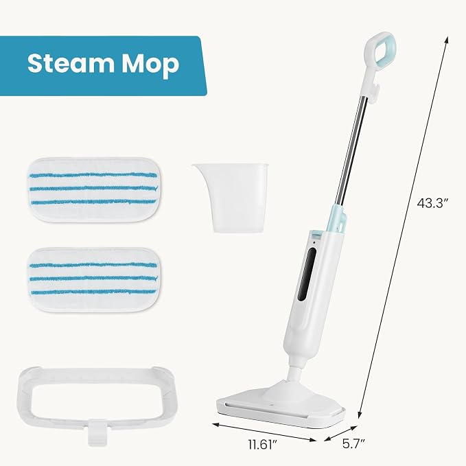 Simple Deluxe Steam Mop for Floor Cleaning, Lightweight Floor Steamer Cleaner Mop - Ideal for Hardwood/Tile/Laminate Floors Carpet, 2 Washable Pad, White and Green
