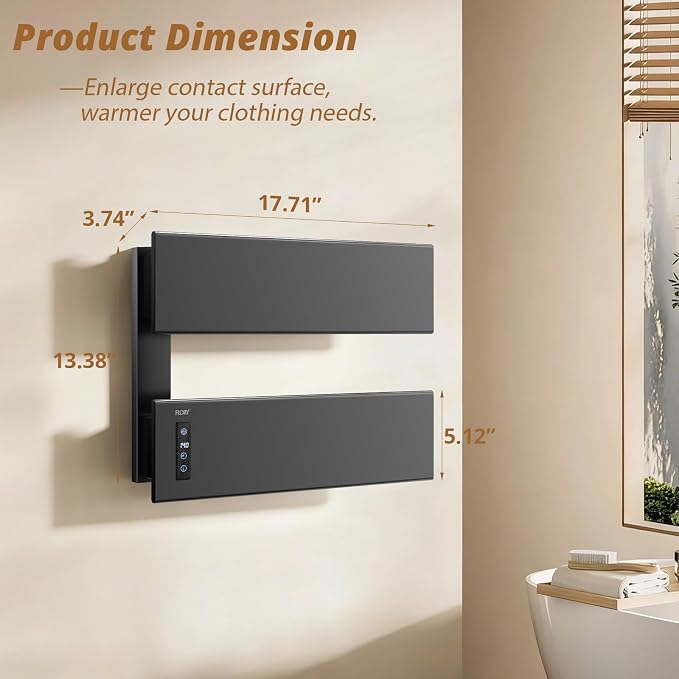 R FLORY Heated Towel Warmer Rack for Bathroom, Wall Mounted Towel Heater Dryer, Electric Towel Warmer, Built-in LED Screen, Plug in, Matt Black