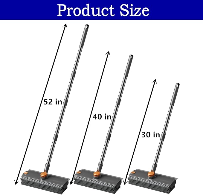 4 in 1 Floor Scrub Brush with Squeegee Long Handle Grout Brush 52'' 2026 Upgraded Multi-Functional Stiff Bristle Cleaning Scrub Brush Rotating Tile Brush for Cleaning Bathroom Patio, Pool, Garage