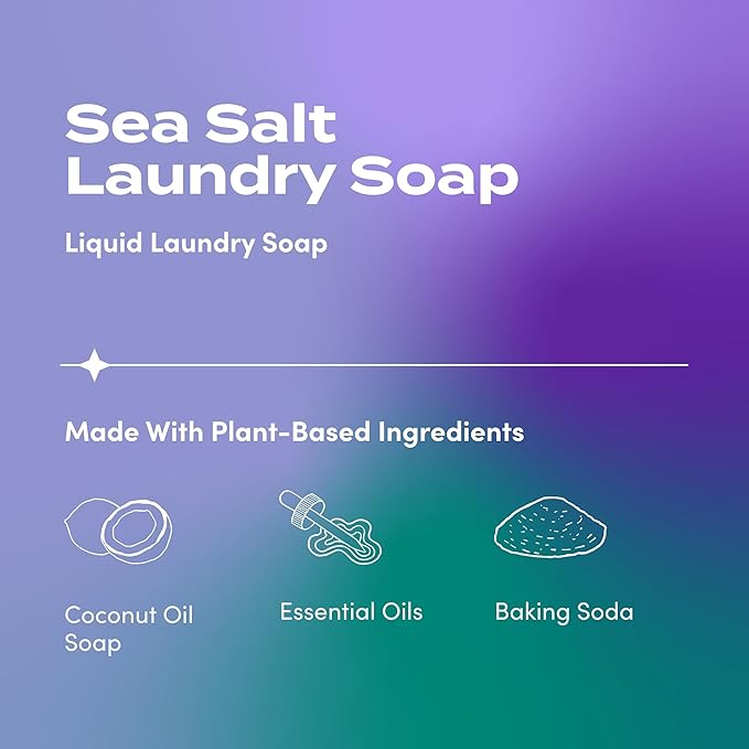 Zum by Indigo Wild Sea Salt Trio: Plant-Based Laundry Soap (64 fl oz), Goat's Milk Soap Bar (3 oz, 3 Pack), and Mist Room and Body Spray (4 fl oz, Pack of 2)