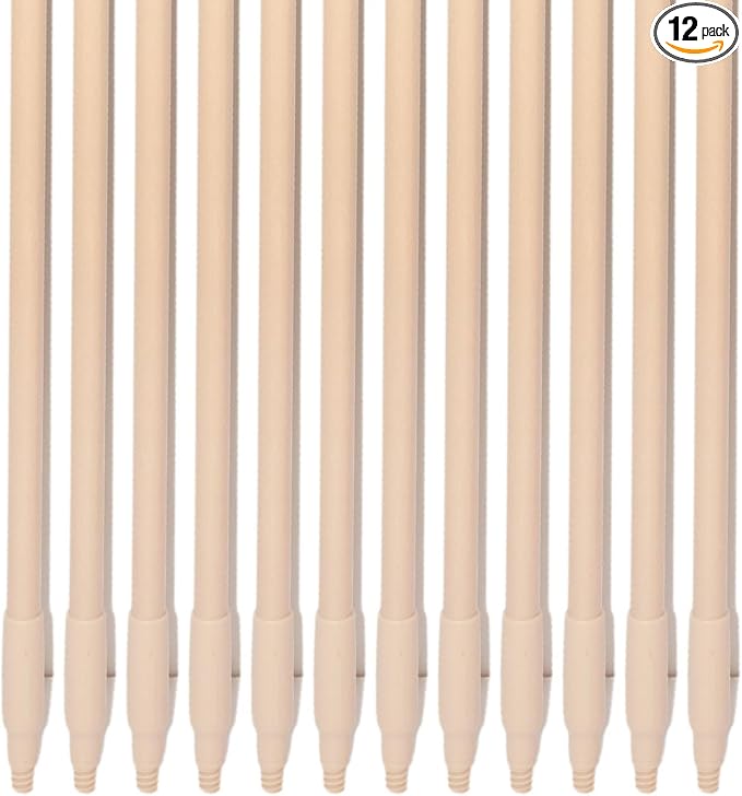 SPARTA Fiberglass Broomstick Replacement Broom Handle with Acme Threaded Tip for Industrial Cleaning Tools, Fiberglass, 60 Inches, Tan, (Pack of 12)