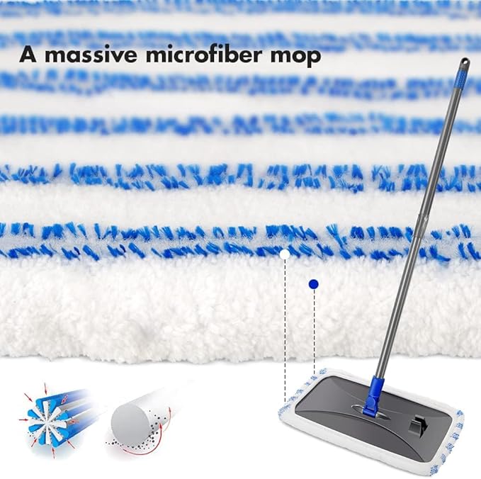 Masthome PVA Sponge Mop with 3 Absorbent Mop Refills & Extra Large Microfiber Mop for Floor Cleaning with 5 Pad for Hardwood Laminate Tile Ceramic, 1 Cleaning Scraper Included