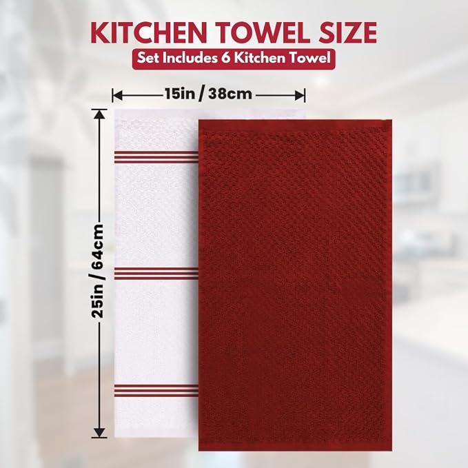 Infinitee Xclusives Kitchen Towels Bundle - Pack of 6 Grey + Pack of 6 Red - Soft Absorbent Cotton Dish & Cleaning Towels Set