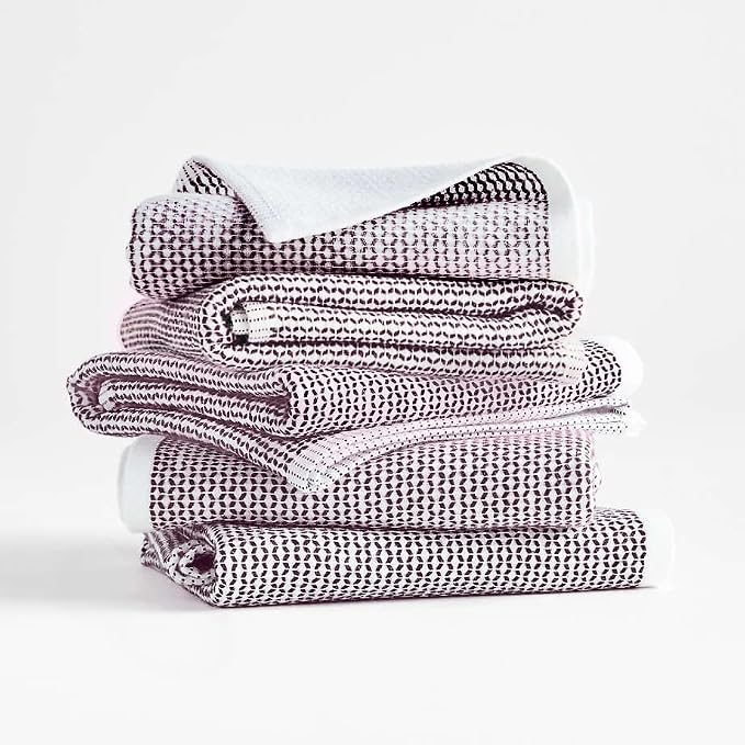 Realm 17" x 27" 100% Cotton Kitchen Towel (4 Pack) | Dobby Textured Eggplant Purple | Soft, Plush & Absorbent with Solid White Backing