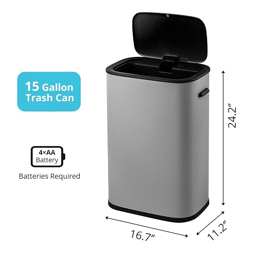 GAOMON Touchless Trash Can 14.5 Gallon/55 L, Stainless Steel Kitchen Garbage Can, Automatic Sensor Rectangle Garbage Bin with Odor-Absorbing Mute Lid for Kitchen, Bedroom, Bathroom