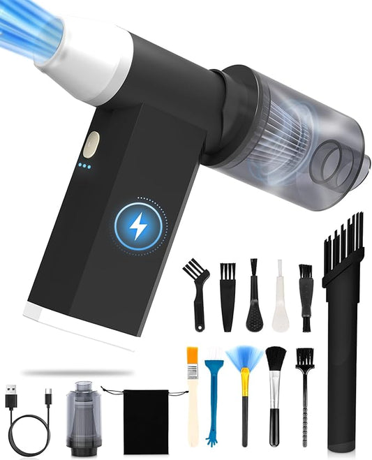 2 in1 Compressed Air Duster and Vacuum, 150000 RPM Powerful Cordless Electric Air Duster, 4 Gear Adjustable Mini Handheld Blower, Rechargeable Car Vacuum for Computer,Keyboard,Electronic,Home,Outdoor