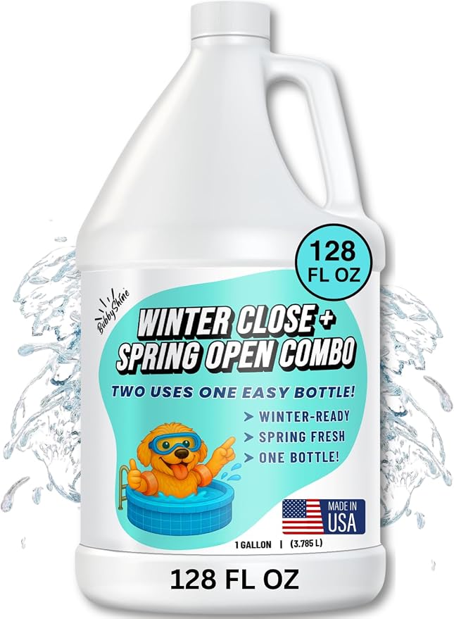 BubbyShine Pool Closing Kit – Winterizing Formula for Above-Ground & In-Ground Pools | Liquid All-in-One Treatment + Spring Opening Support (1 Gallon), Winterizing Kit, Pool Start-Up, Pool Chemicals