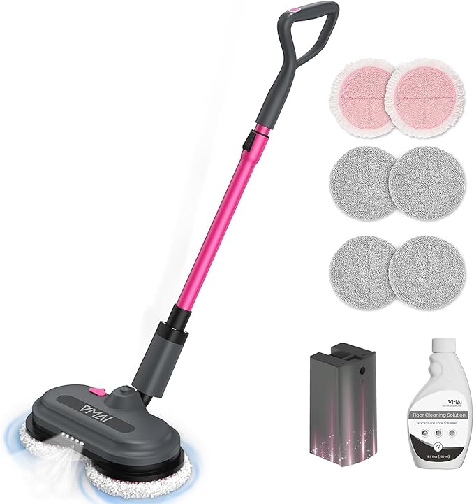 VMAI Cordless Electric Mop for Floor Cleaning, Self-Propelled Spin Mop with LED Headlight & Water Spray, Up to 60 Mins Detachable Battery, 300ML Tank for Hardwood Tile Laminate Marble Floor