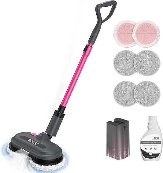 VMAI Cordless Electric Mop for Floor Cleaning, Self-Propelled Spin Mop with LED Headlight & Water Spray, Up to 60 Mins Detachable Battery, 300ML Tank for Hardwood Tile Laminate Marble Floor