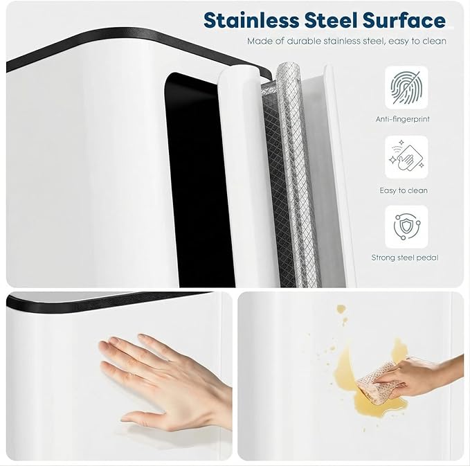 8 Gal/13.2 Gal Stainless Steel Kitchen Trash Can, Step Garbage Can with Soft-Close Lid & Removable Inner Bucket, Fingerprint-Proof Waste Bin with Wide Non-Slip Pedal for Home Office Bathroom