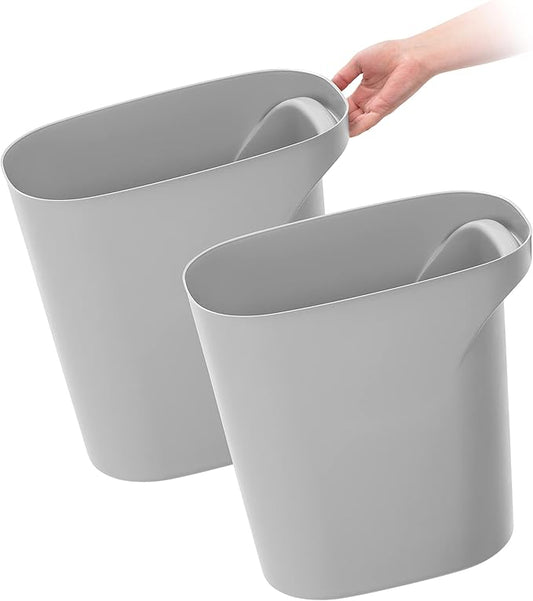 IRIS USA Small Trash Can Wastebasket with Handle, 6 Gallon / 24 Quart, 2-Pack, for Bathroom, Office, Bedroom, Under Sink, Kitchen, Garbage - Gray