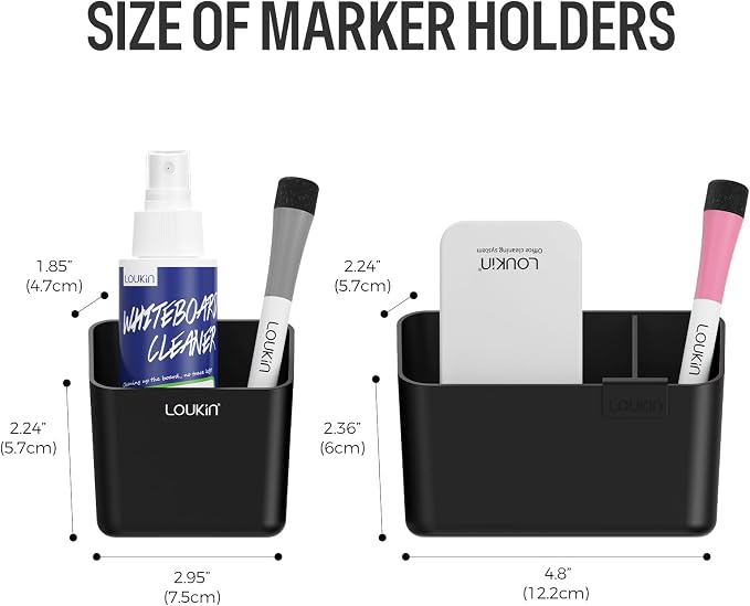 LOUKIN Whiteboard Accessories Bundle | Magnetic Dry Erase Eraser (Gray) & Mini + Small Marker Holder & Whiteboard Cleaner (3.4 fl oz)