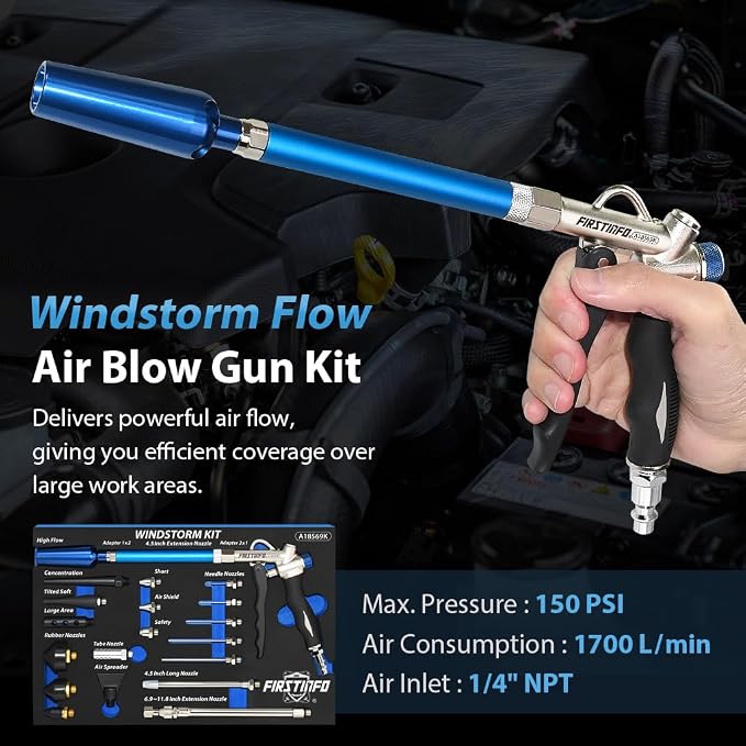 FIRSTINFO A18569KUS 22-Piece Windstorm (2X Flow) Air Blow Gun Kit