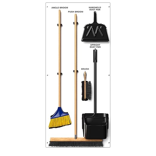 Clean & Sweep 5S Shadow Board/Wall Mount Broom Holder, 68" x 30" Board, 5S Cleaning Station - with Broom and Dustpan Set Included, Made in The USA by AccuformNMC, White/Black, PSB116WTBK
