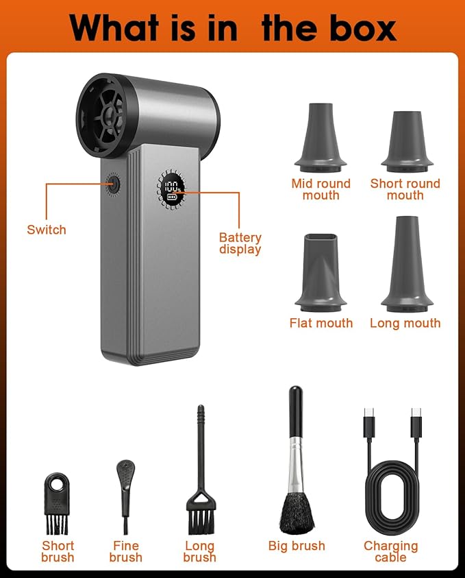 Superpower Electric Air Duster-180000RPM Brushless Cordless Air Duster, 8000mAH, 45W Fast Charge, 4-Speeds, Fastest Charging Mini Dust Blower for PC, Keyboard, Car, Golf, Outdoor, and House