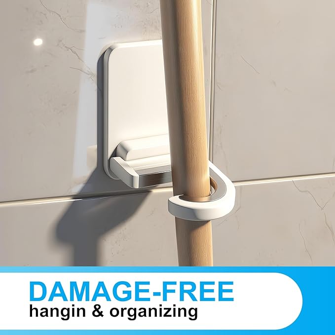 3pack Mop and Broom Holder Wall Mount Self Adhesive - No Drill Mop and Broom Handle Gripper, Household Cleaning Organizer for Organization and Storage, Holds up to 6 lb
