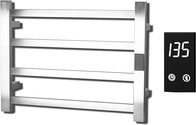 Topdattion Electric Towel Warmer | Super Thin | with Timer & Temperature Multi-Level Adjustments | Hardwired & Plug-in | 4 Bar | Brushed Finish