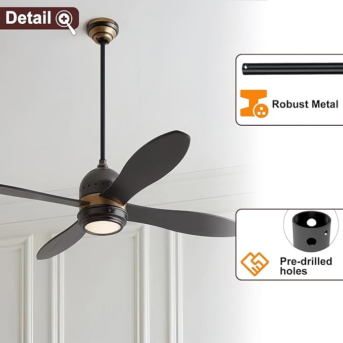 24 Inch Ceiling Fan Downrod, 1" Diameter Matte Black Ceiling Fan Extension Rod (No Threads),Universal Down Rods for Ceiling Fans,Easy Installation