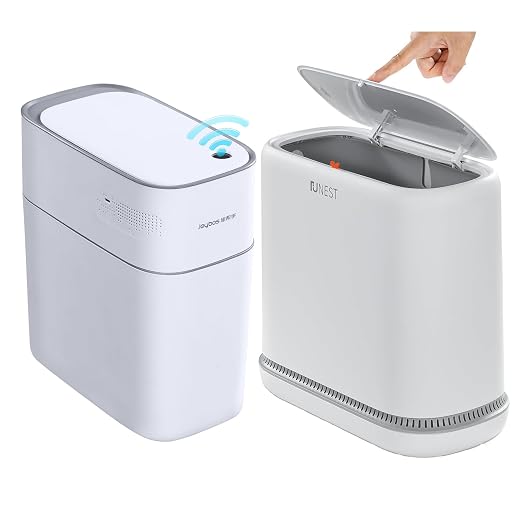 funest 3.5 Gallon Motion Sensor Bathroom Trash Can + 3 Gallon Press-Top Lid Slim Trash Can