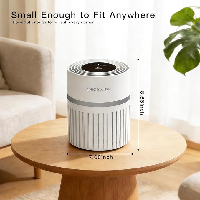 MEGAWISE HEPA Air Purifier for Home & Office, Compact Design with 1 Replacement Filter, Quiet Operation, Suitable for Daily Air Refreshing (White)