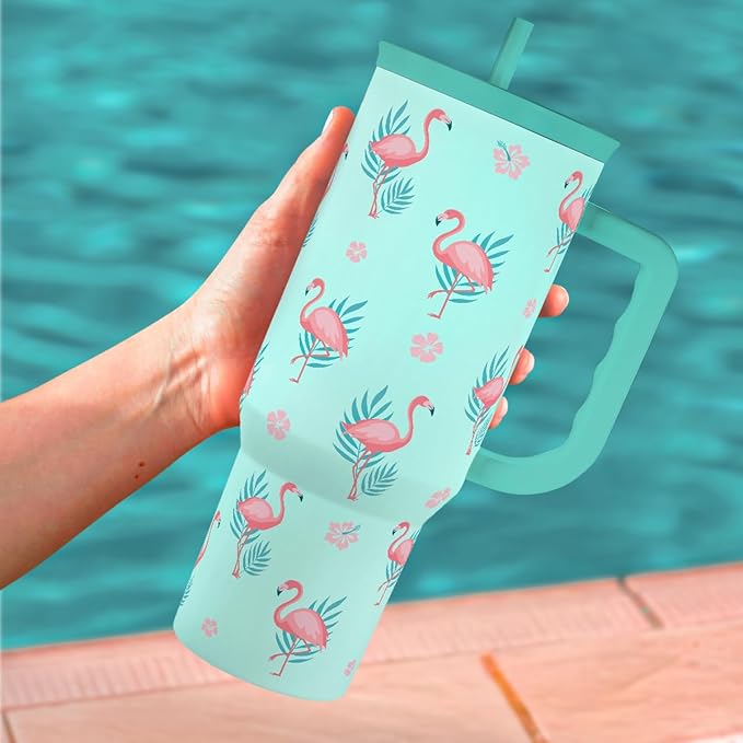 Flamingo Tumbler, Stainless Steel Insulated Tumblers Coffee Mug Cup with Handle, Gifts for Women Girls on Birthday Christmas Summer, 40oz