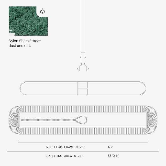 48 Inch Green Commercial Dust Mop & Floor Sweeper – Wood Handle Floor Mop for Tile, Hardwood & Concrete