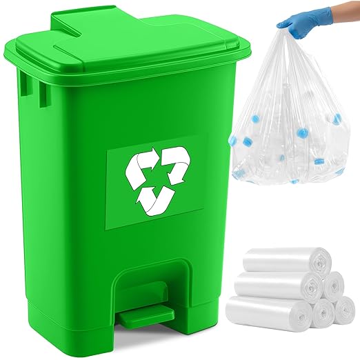 Geiserailie 1 Set Green Compost Bin Kitchen with Foot Pedal and 50 Leakproof Bags, Outdoor & Kitchen Organic Waste Trash Can for Food Scraps, Leaves, and Yard Waste (20L)