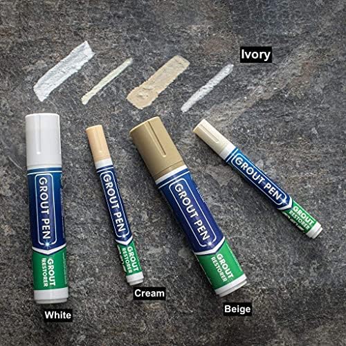 Grout Pen Tile Paint Marker: Waterproof Grout Colorant and Sealer Pen to Renew, Repair, and Refresh Tile Grout - Cleaner Coating Stain Pens - 2 Pack, 5mm Narrow and 15mm Wide Tip Pen - Ivory