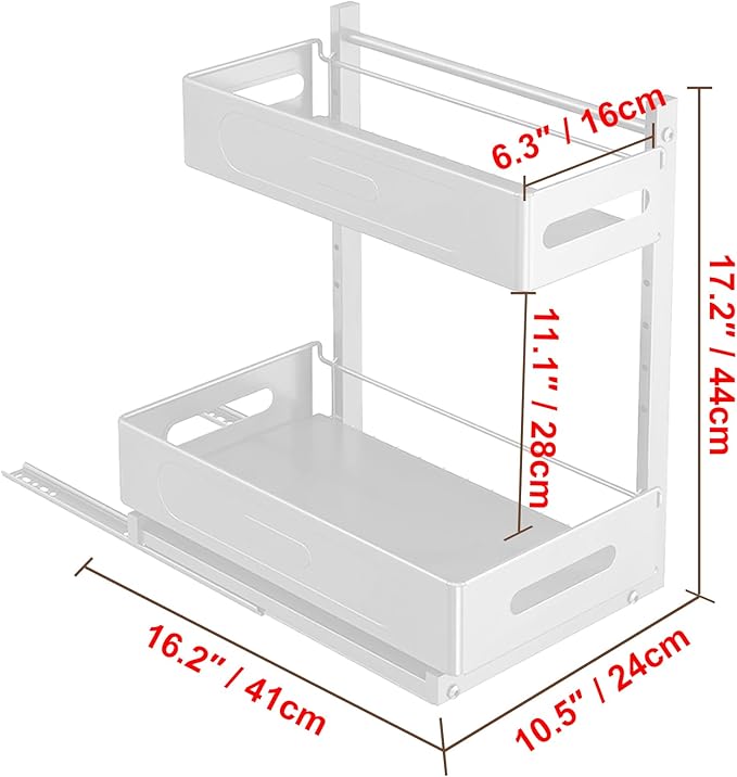 HABITLLO Under Sink Organizer, 2 Tier Bathroom Cabinet Organizer with Adjustable Height, Sliding Cabinet Basket Organizer Drawer for Kitchen, Bathroom, Laundry, Pantry