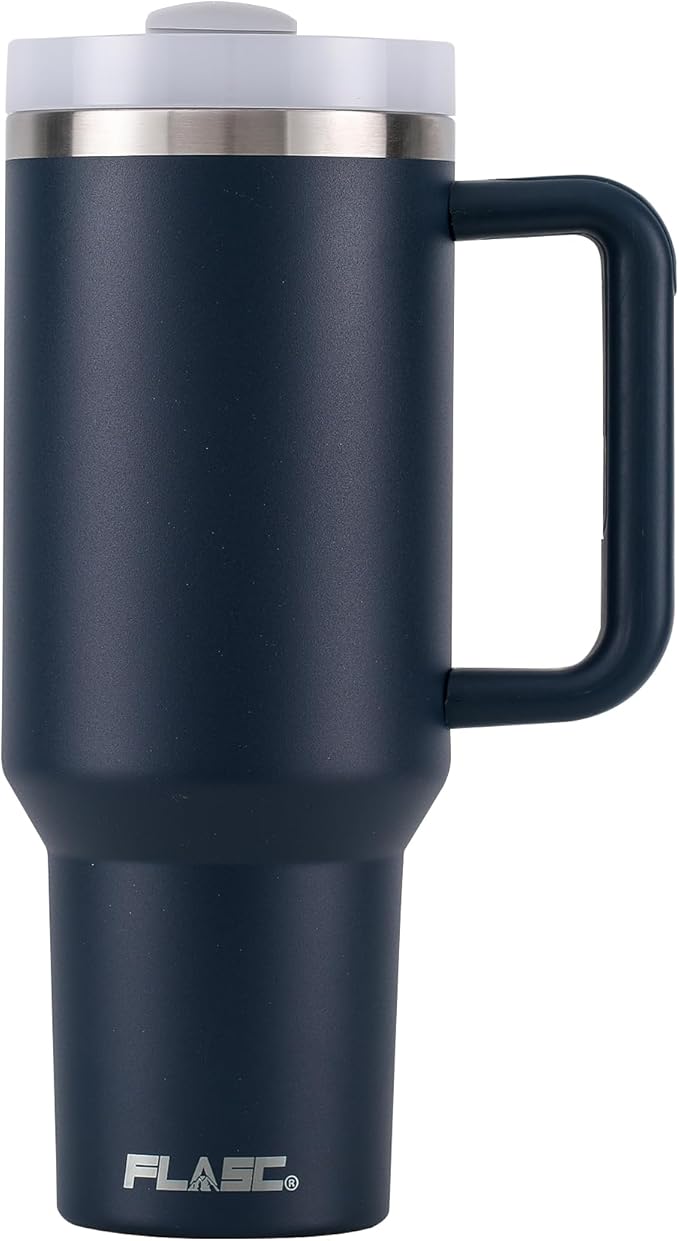 FLASC 40 oz Tumbler With Handle and Straw | 100% Leakproof Insulated Tumbler With Lid and Straw | Includes ALL Accessories: Stainless Steel Straw, Silicon Boot, Straw Cover & Cleaner (Stormey Sea)
