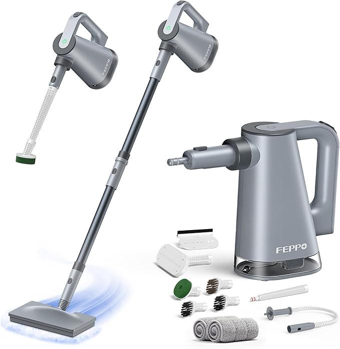 FEPPO Steam Mop & Handheld Steam Cleaner for Home and Floor Cleaning, 15s Heat-Up, 230°F Powerful Steamer with 10in1 Multi-Purpose Attachments for Floor,Hardwood,Tile,Grout,Window,Kitchen,Bath