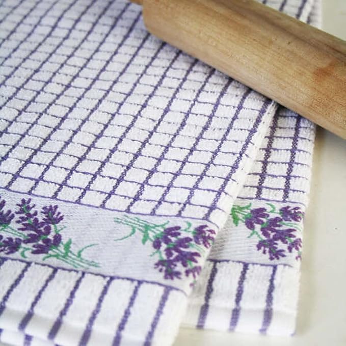 Samuel Lamont Poli Dri Tea Towels - Set of 3 100% Cotton 27.5 x 19 Inch (Lavender Sprig)