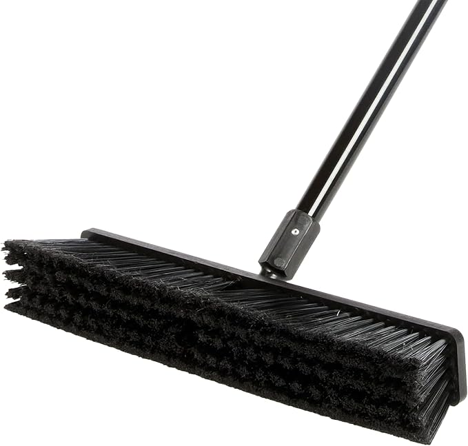 Restaurantware-Clean Tek Professional 17.13 Inch Push Broom, 1 Heavy-Duty Broom with 59” Handle - Fine Bristles, 2 Handle Attachment, Wooden, Commercial Use, for Deck, Garage, Yard, Patio