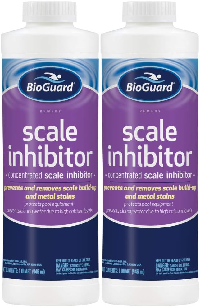 BioGuard Scale Inhibitor, 32 oz, 2 Pack | Concentrated Formula, Prevents and Removes Scale Build-Up and Metal Stains, Protects Pool Equipments